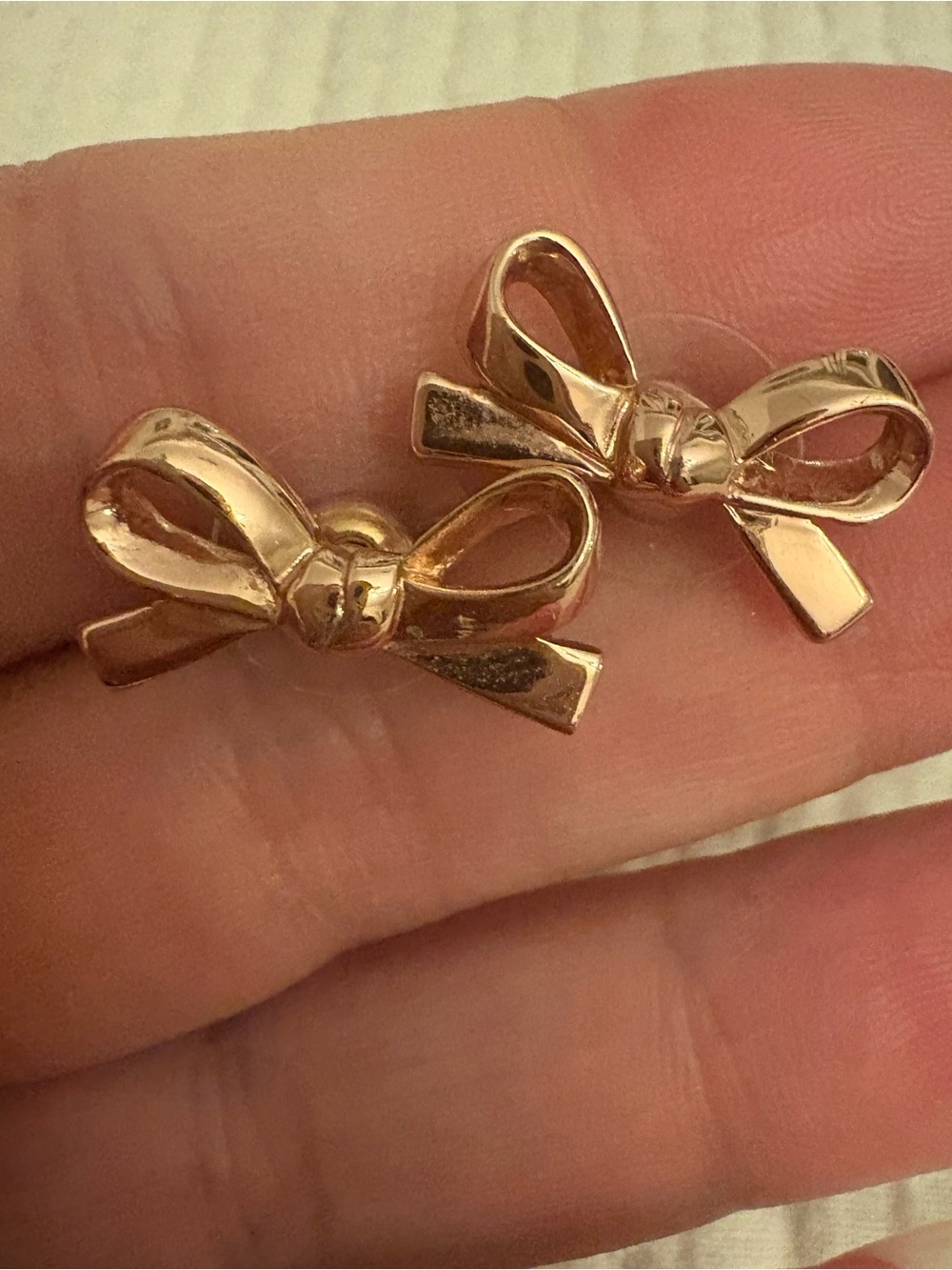 Kate Spade Skinny Mini Bow Studs Rose Gold Earrings EUC